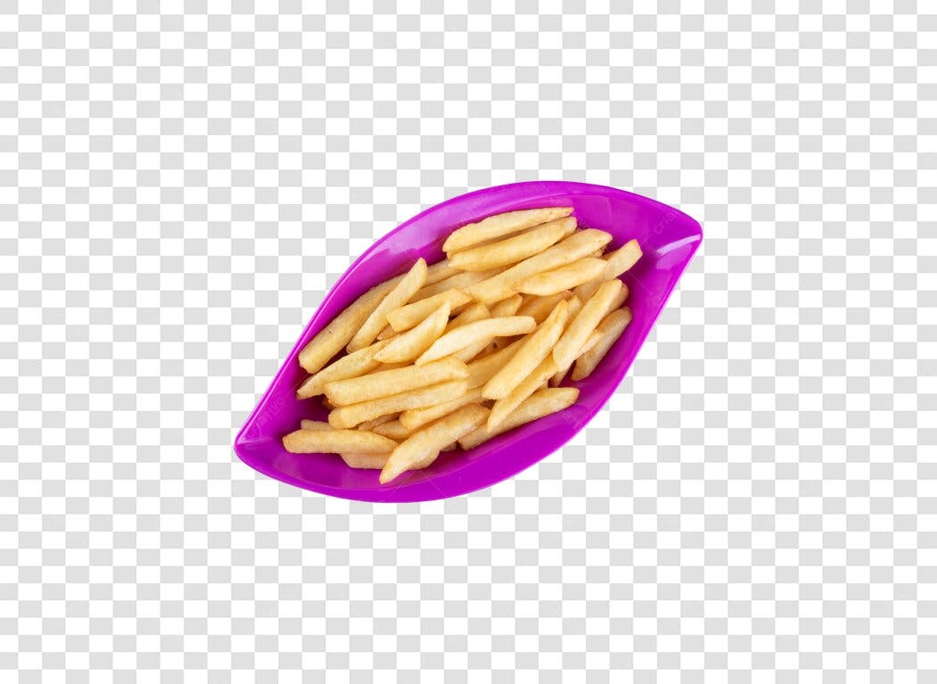 Elemento gráfico Batata frita dourada em tigela roxa PNG com fundo transparente