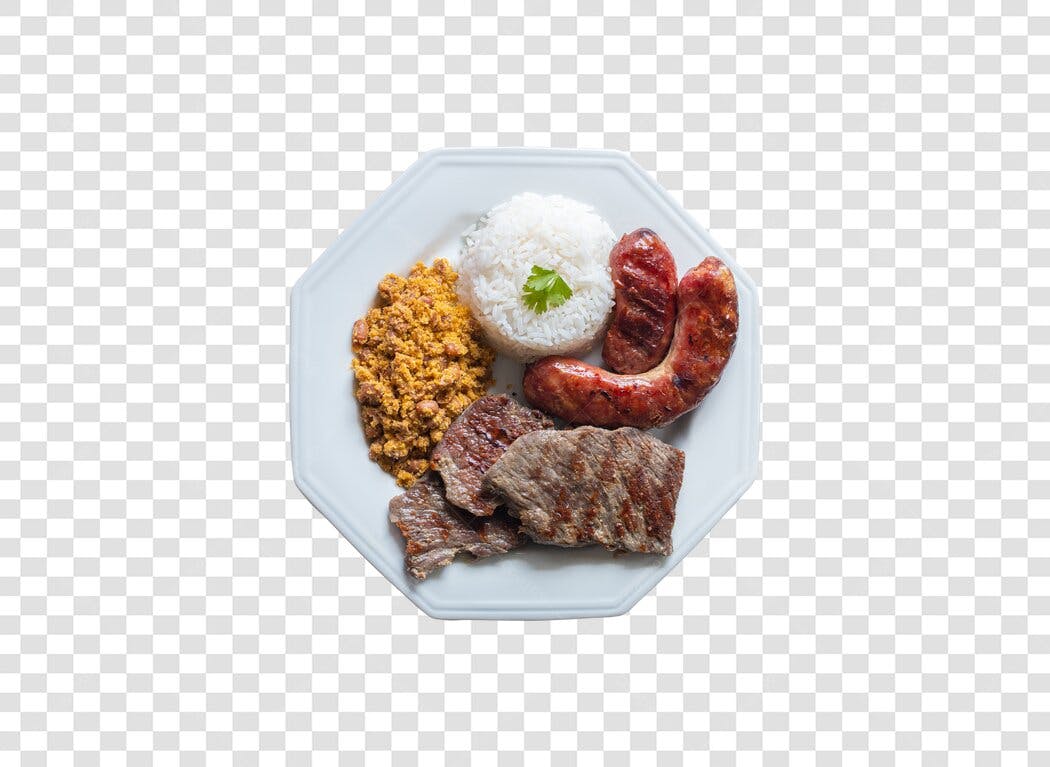 Foto de Prato de Refeição Completa Arroz Carne Linguiça Farofa PNG com fundo transparente