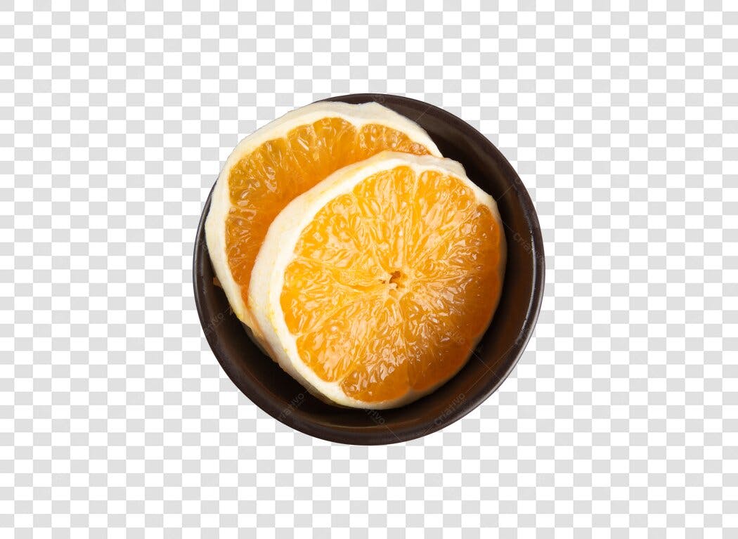 Elemento gráfico fatias de laranja em tigela para receita PNG com fundo transparente
