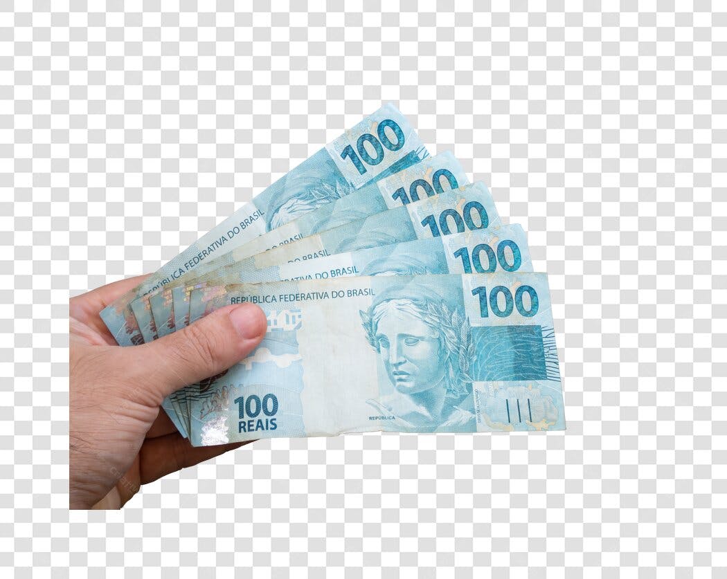 Imagem de notas 100 Reais dinheiro brasileiro na mão PNG com fundo transparente