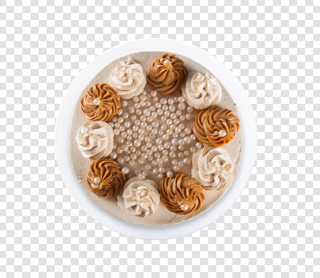 Bolo de sobremesa para Aniversário com creme caramelo pérolas PNG com fundo transparente