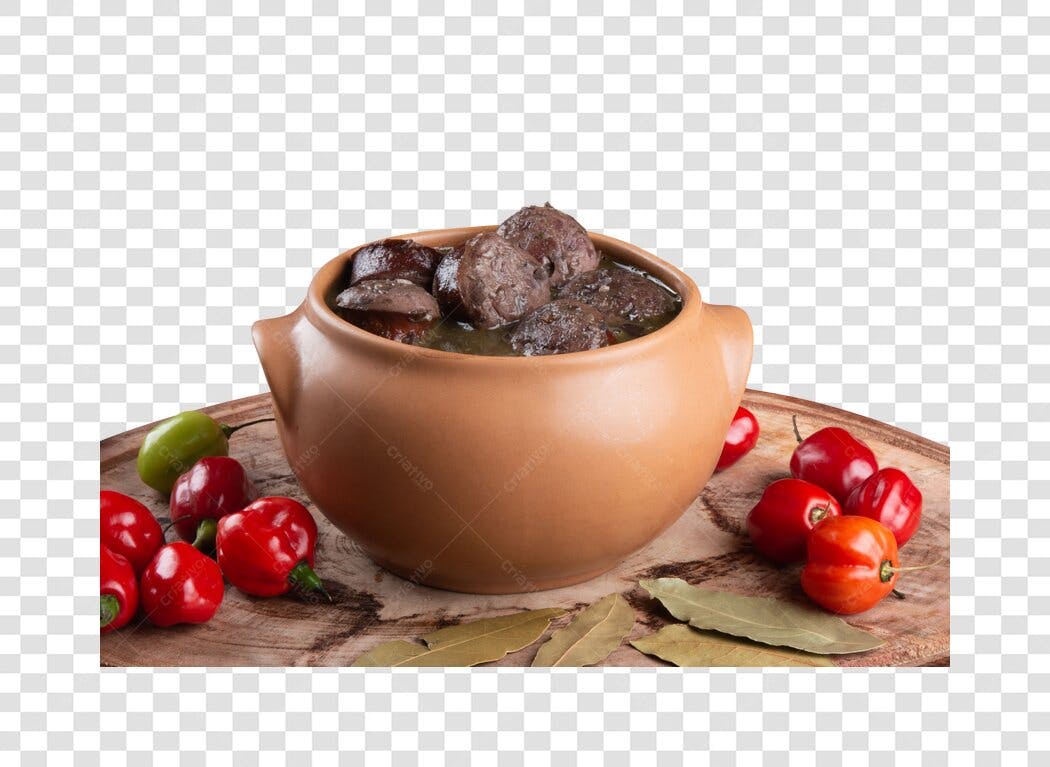 Foto Produto Feijoada Panela Barro Pimentas Frescas PNG com fundo transparente