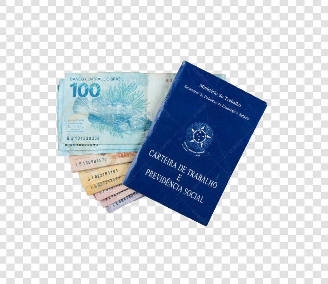 Recurso Visual Carteira de Trabalho Brasileira e Dinheiro PNG com fundo transparente