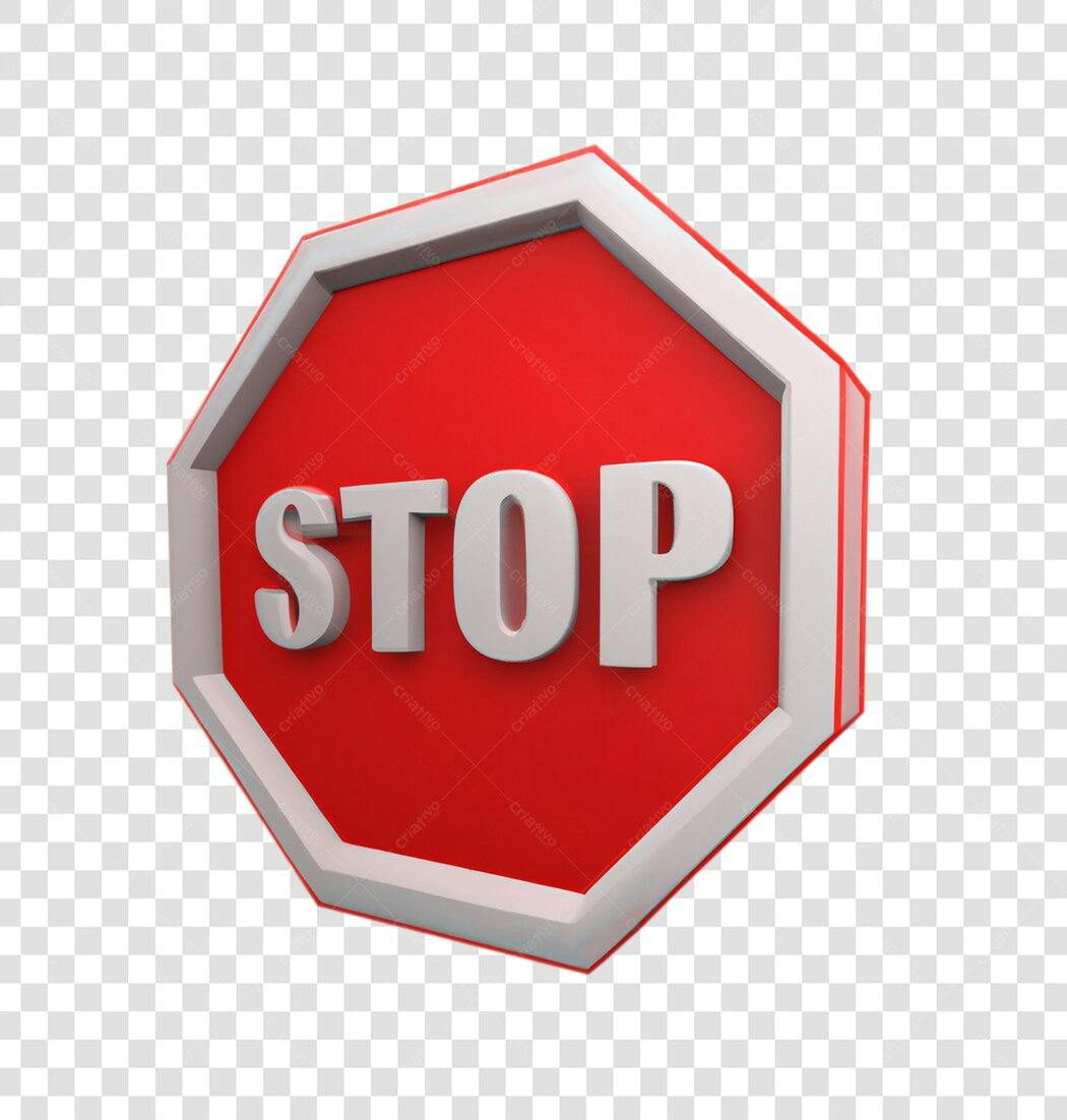 Sinal de Pare 3D Vermelho Branco PNG com fundo transparente