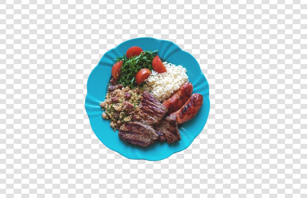 Elemento PNG Prato Feito Brasileiro Arroz Carne Linguiça Salada PNG com fundo transparente