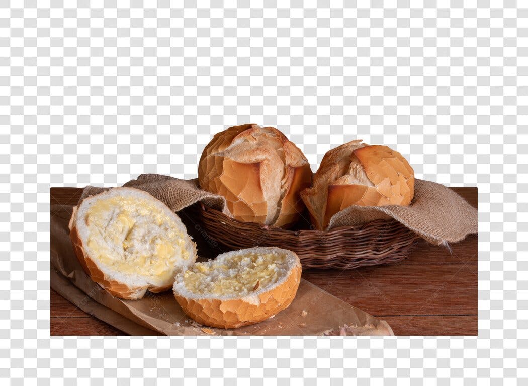 Alimento para Redes Sociais Pães Franceses Crocantes com Manteiga PNG com fundo transparente