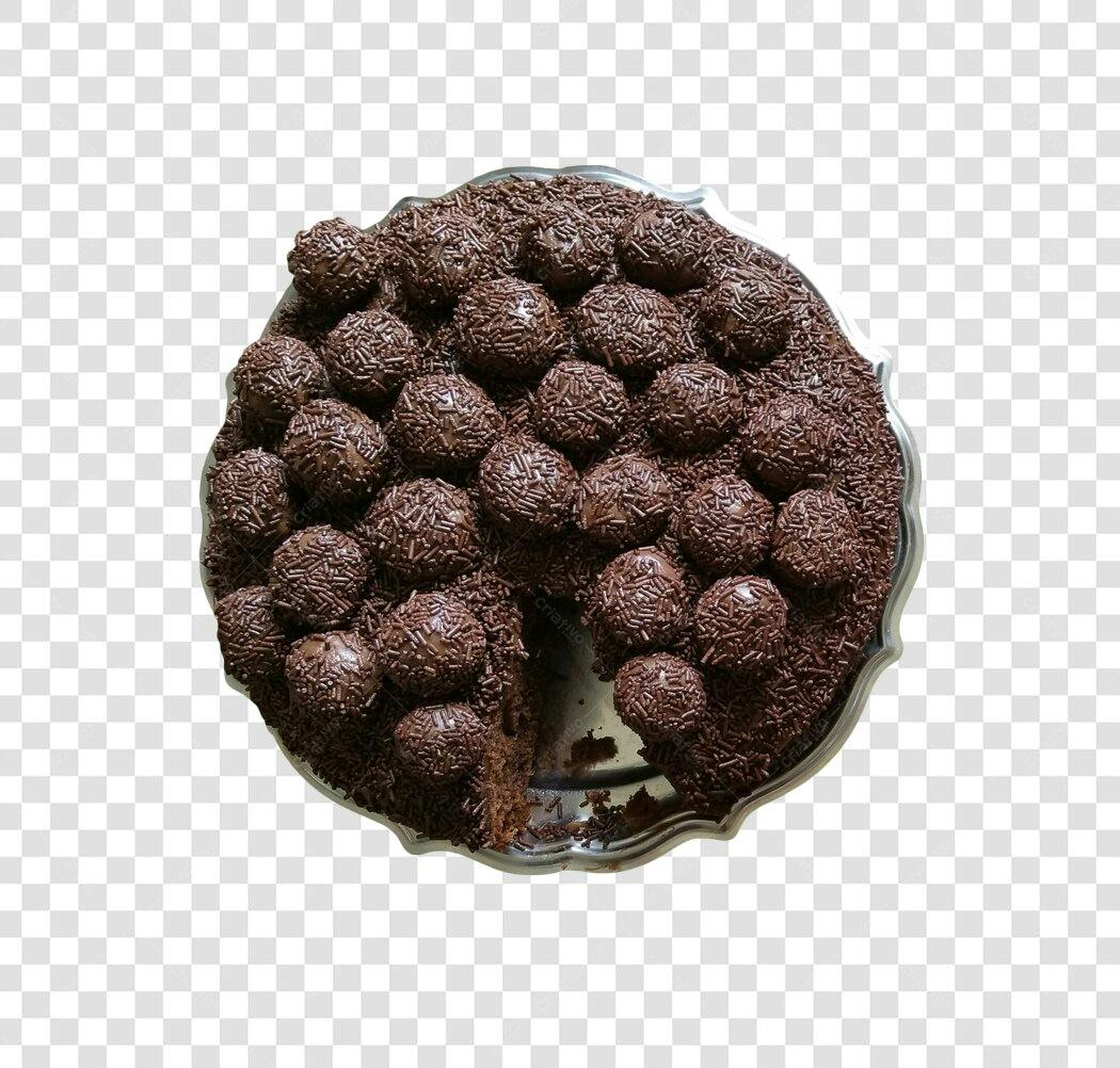 Bolo de Brigadeiro Marrom com Granulado e Fatia Cortada PNG com fundo transparente