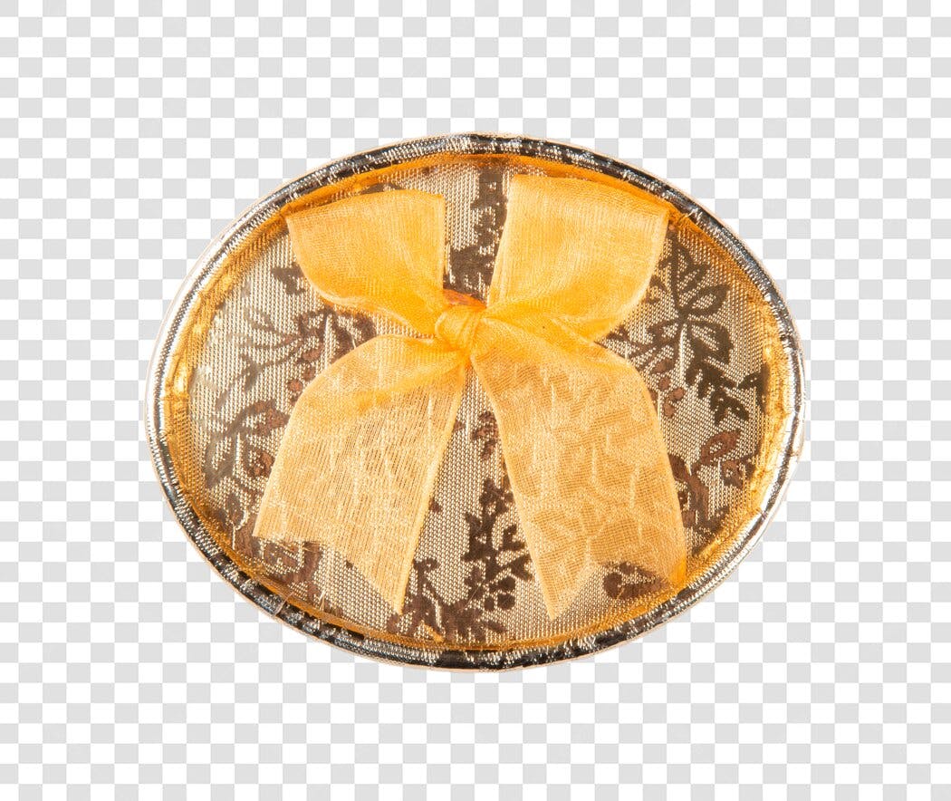 Elemento Decorativo Caixa de Presente Dourada Laço Laranja PNG com fundo transparente