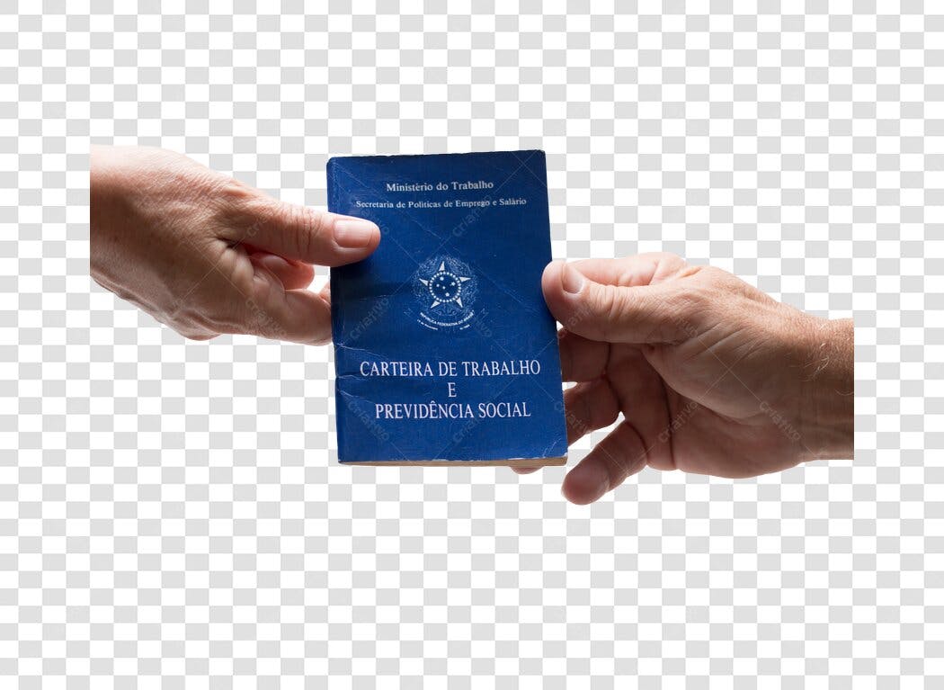 Documento Oficial Carteira de Trabalho Azul Mãos Brancas PNG com fundo transparente