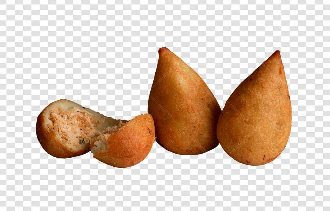 Salgadinho Coxinha de Frango Aberta e Inteiras Douradas PNG com fundo transparente