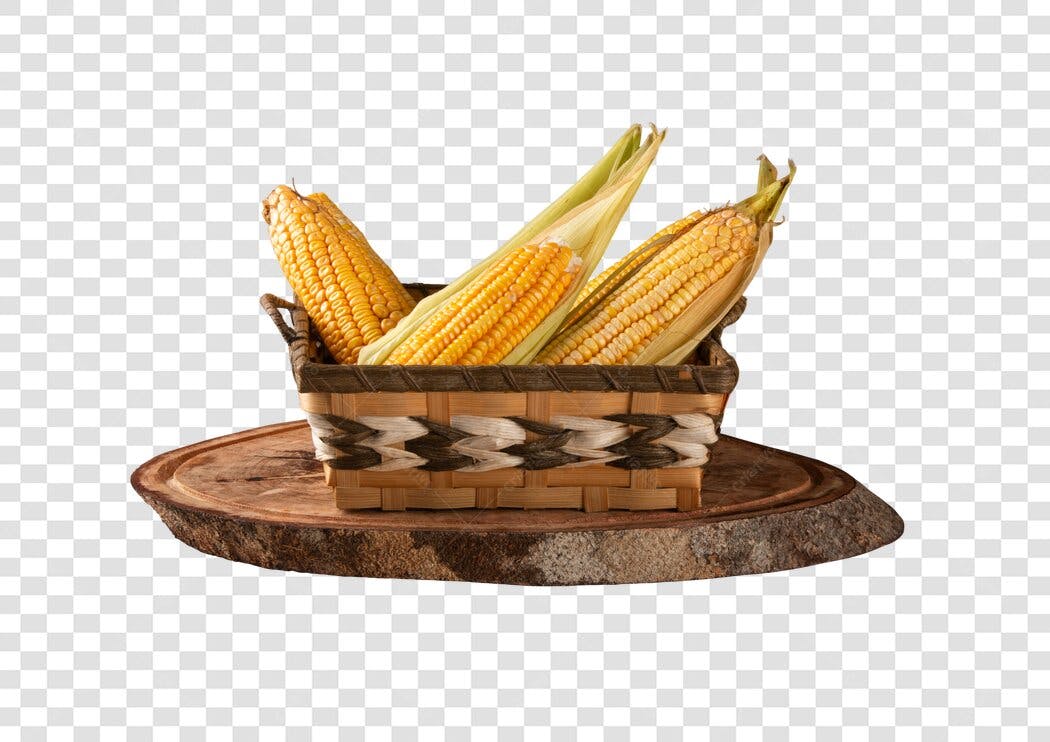Imagem para Festa Junina cesta com milho amarelo PNG com fundo transparente