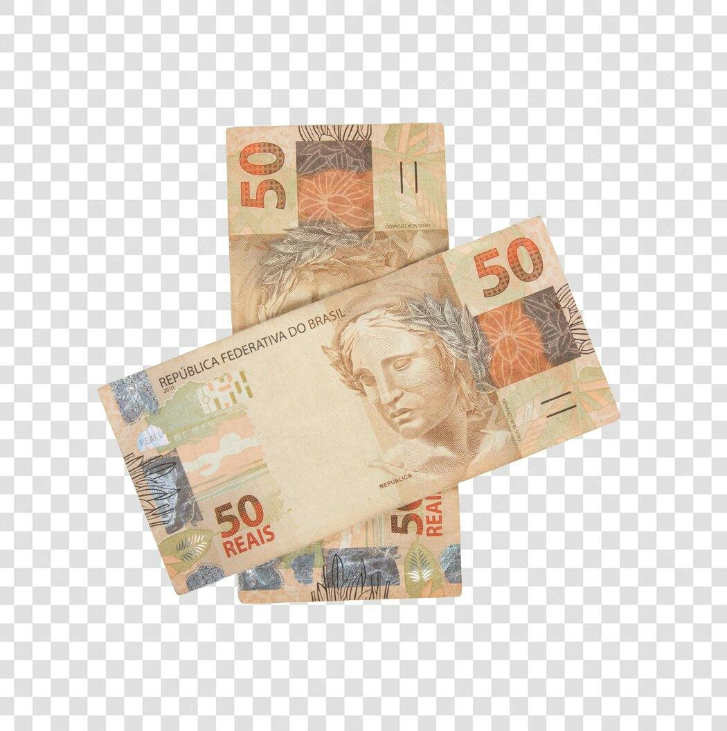 Elemento Gráfico Duas Notas 50 Reais Brasileiras PNG com fundo transparente