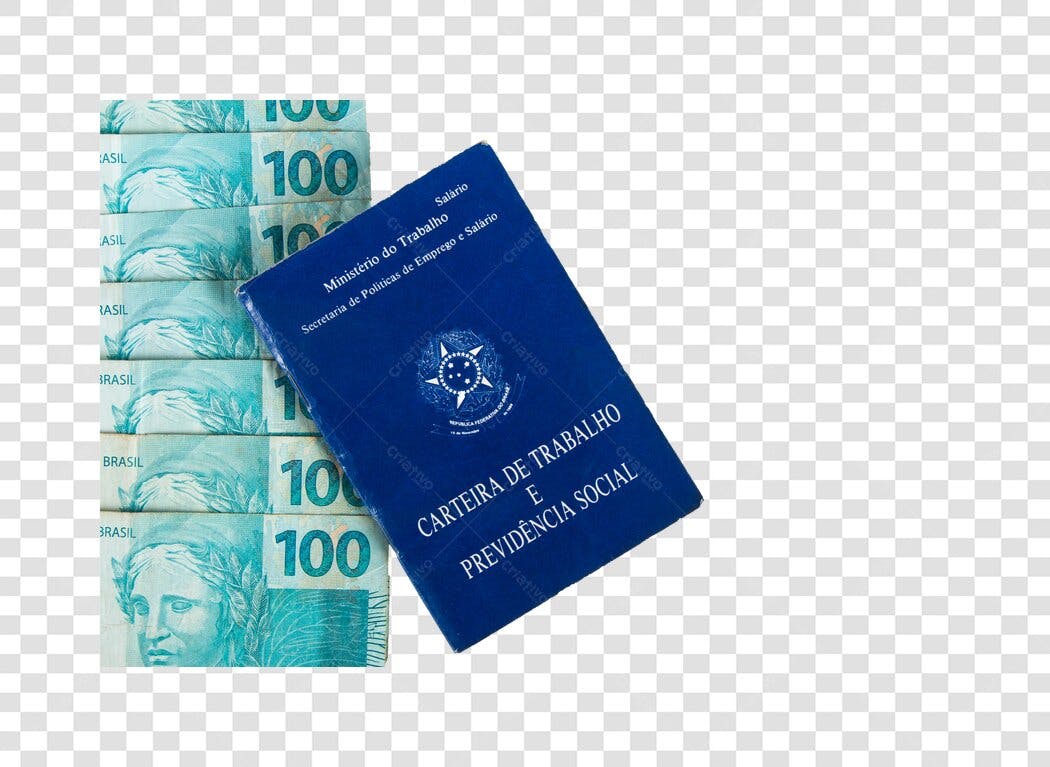 Elemento Gráfico Carteira de Trabalho e Salário 100 Reais PNG com fundo transparente