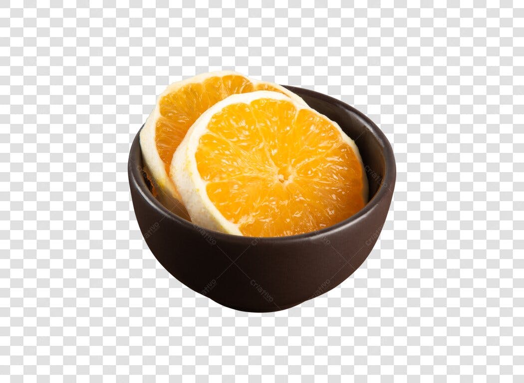 Alimento Fatias de Laranja na Tigela Marrom PNG com fundo transparente