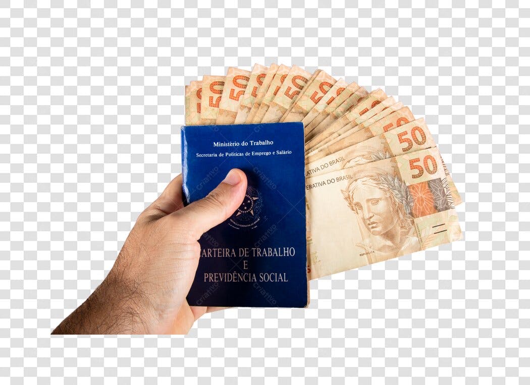 Elemento Gráfico Salário Carteira de Trabalho e Reais PNG com fundo transparente