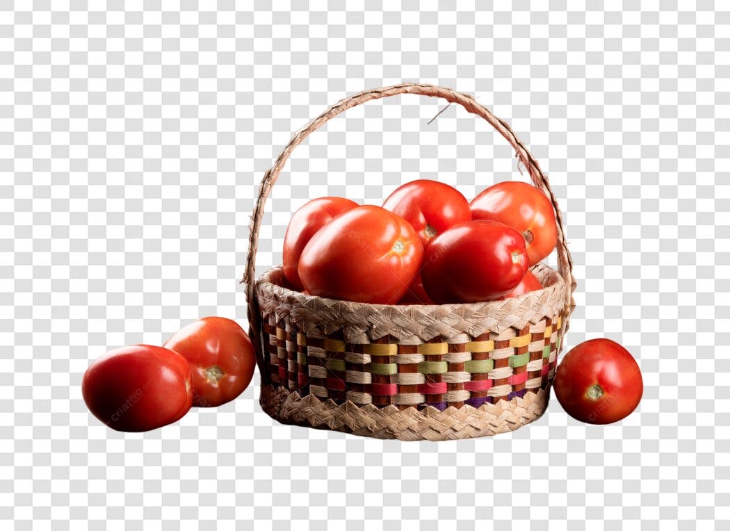 Cesta de Tomates Frescos Vermelhos PNG com fundo transparente para culinária e mercado