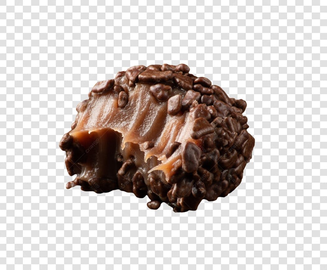 Elemento Gráfico Brigadeiro de Chocolate Mordido Recheio Cremoso PNG com fundo transparente
