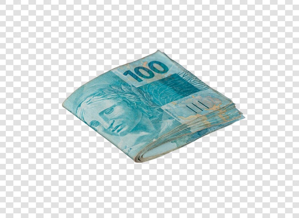 Dinheiro 100 Reais brasileiro azul-turquesa empilhado PNG com fundo transparente