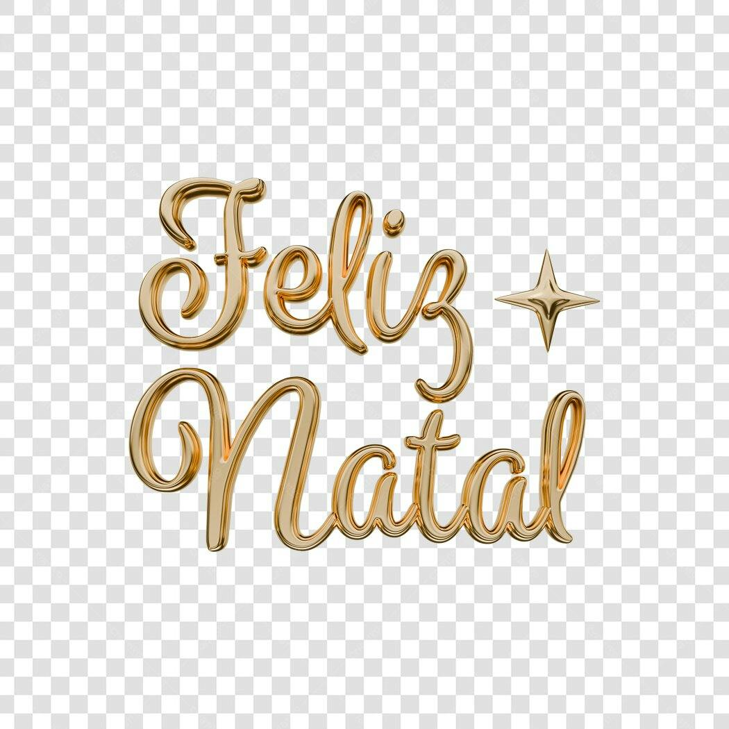 Saudação 3D Feliz Natal Dourado com Estrela PNG com fundo transparente