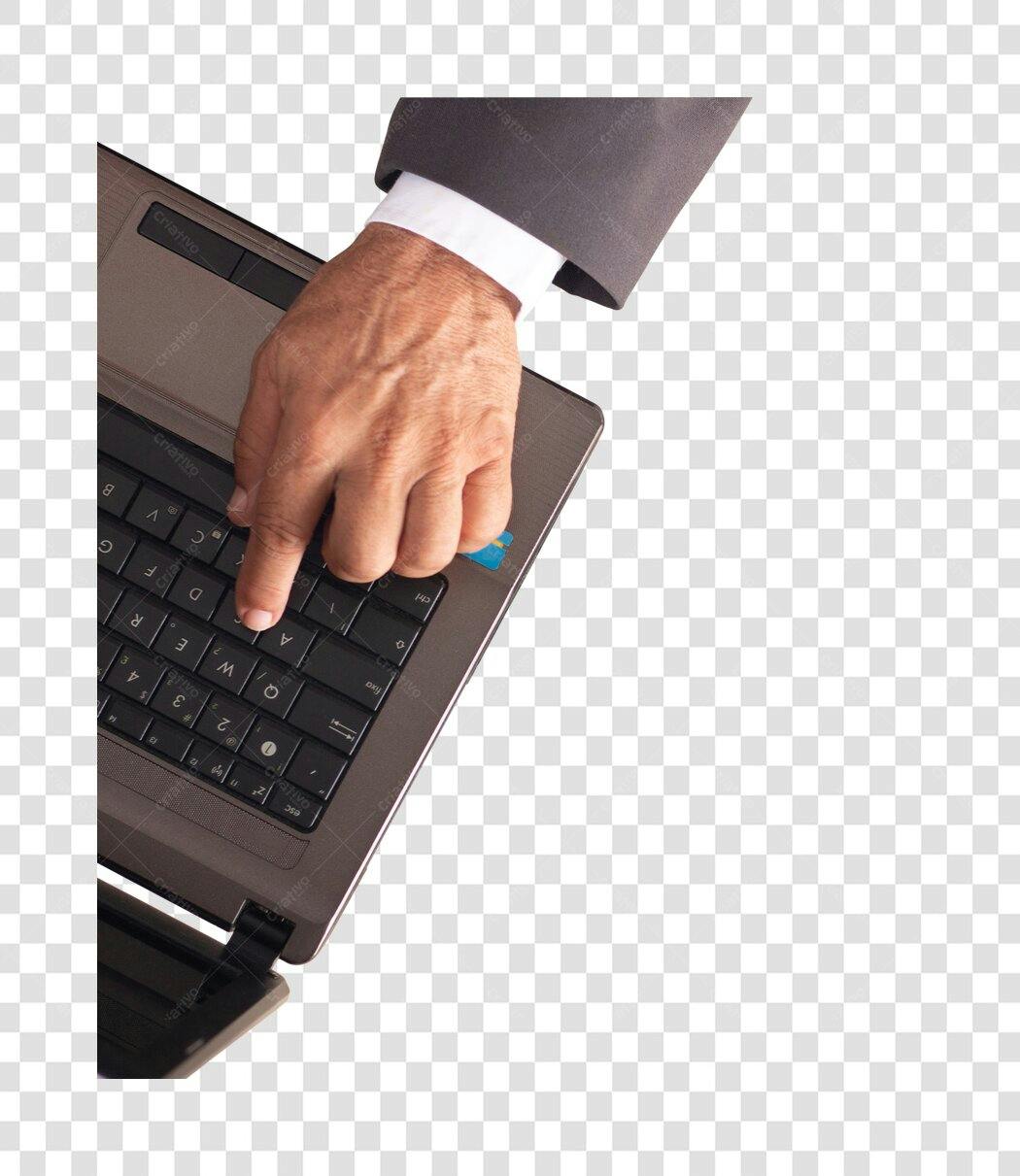 Recorte Mão de Homem de Negócios Digitando em Laptop PNG com fundo transparente