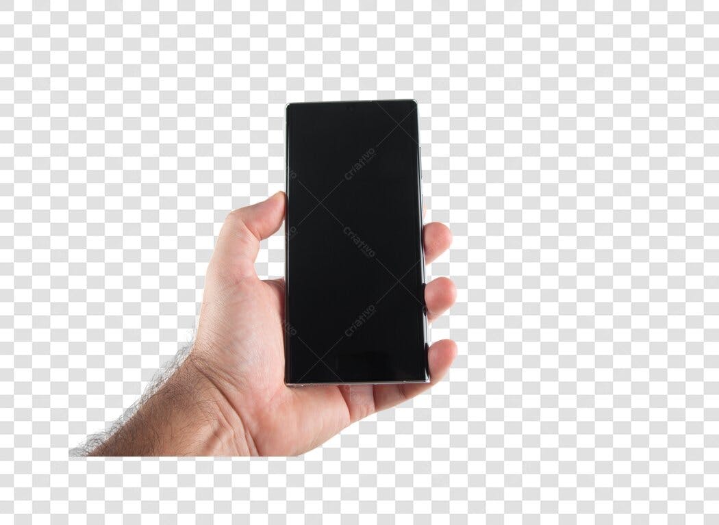 Mockup Smartphone Preto Mão Masculina Apresentando Tela PNG com fundo transparente