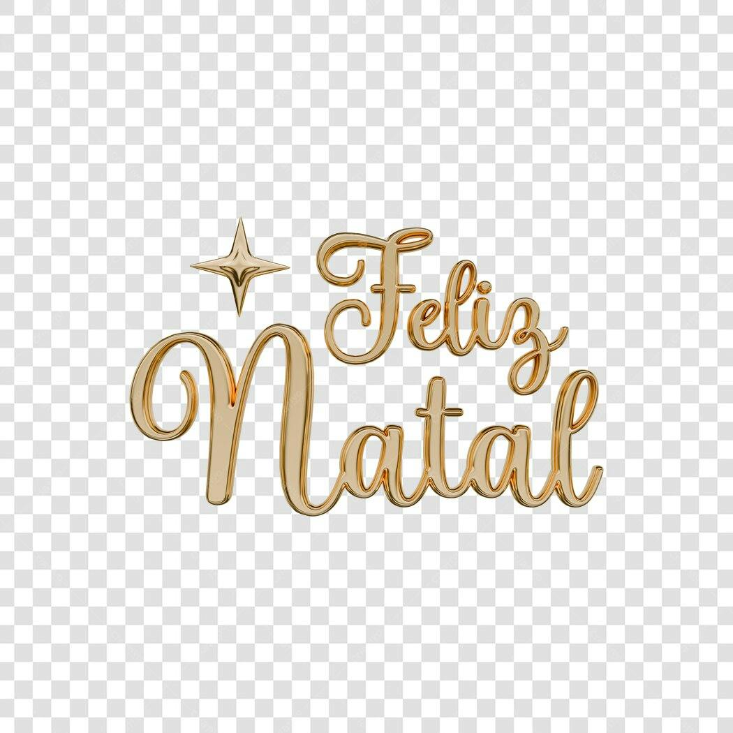 Lettering Feliz Natal dourado 3D PNG com fundo transparente