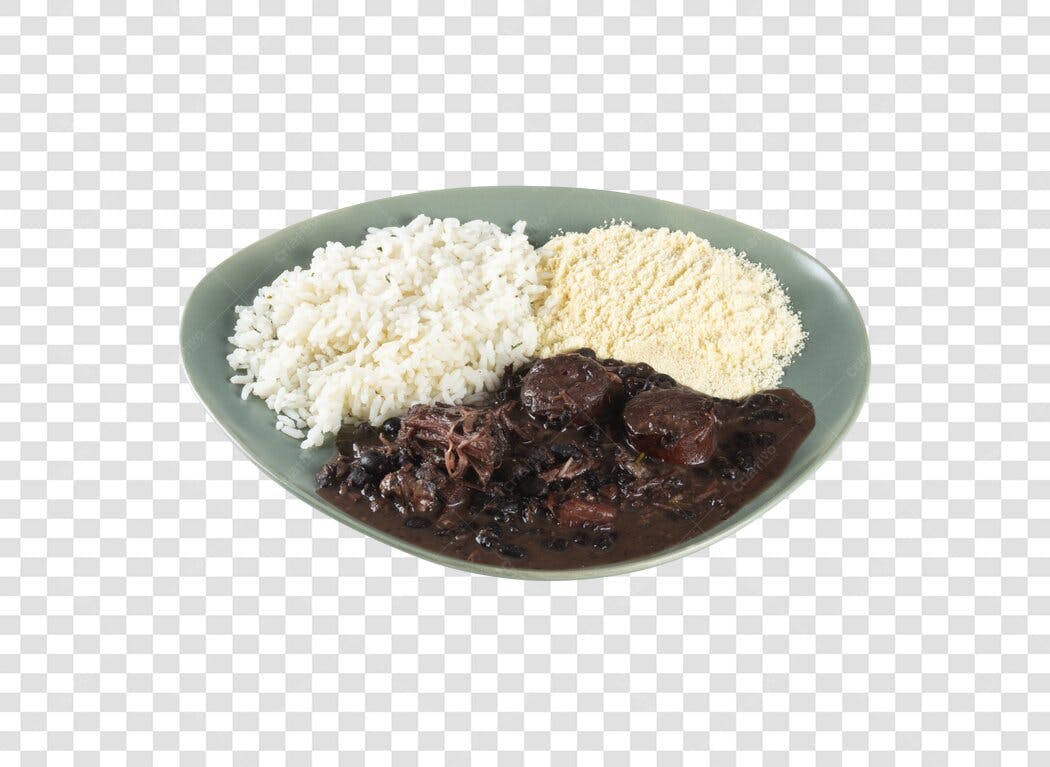 Prato de Feijoada Brasileira Arroz e Farofa PNG com fundo transparente