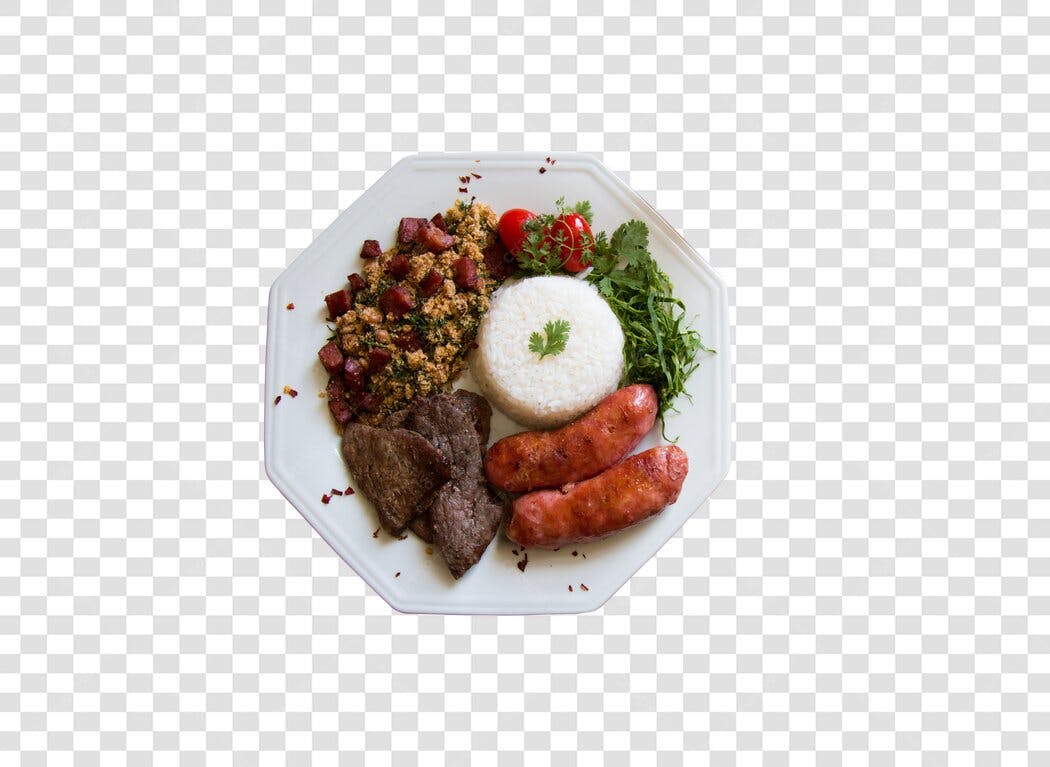 Elemento gráfico Comida Brasileira Prato Feito Arroz Farofa Carne Linguiça PNG com fundo transparente