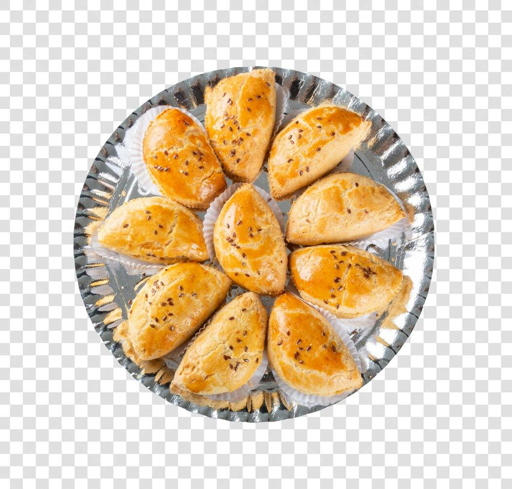 Mini Empadas Salgadinhos Dourados em Bandeja PNG com fundo transparente