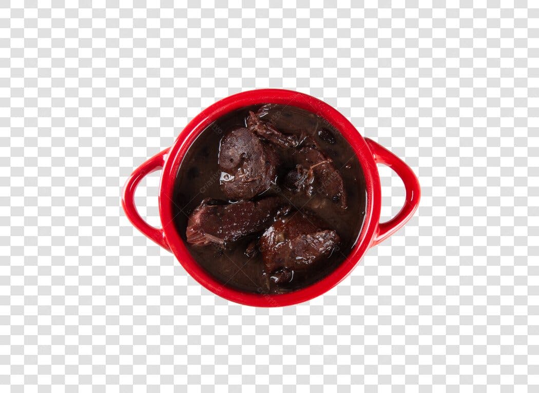 Prato de Feijoada Brasileira em panela vermelha PNG com fundo transparente