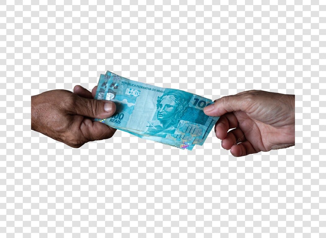 Transação Financeira Mãos Trocando Notas de 100 Reais PNG com fundo transparente