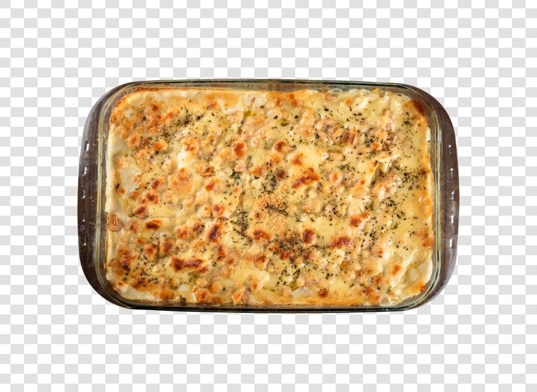 Prato de Lasanha Gratinada Dourada para Menu PNG com fundo transparente