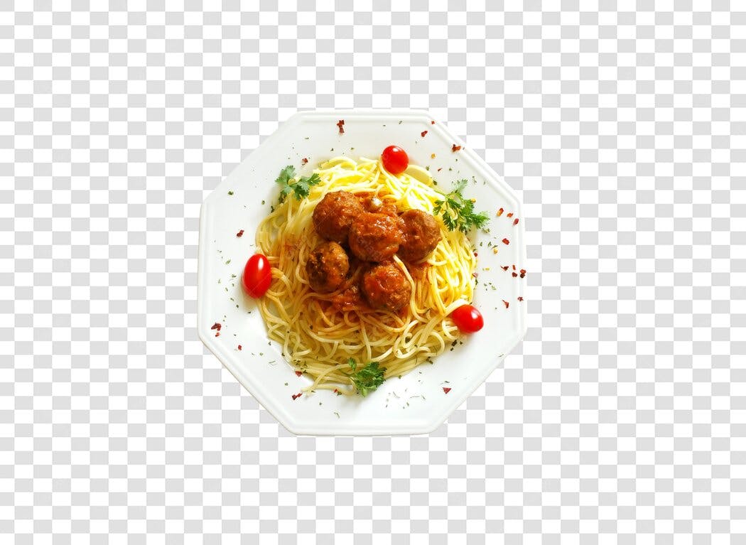 Prato de Espaguete com Almôndegas e Tomates Cereja PNG com fundo transparente