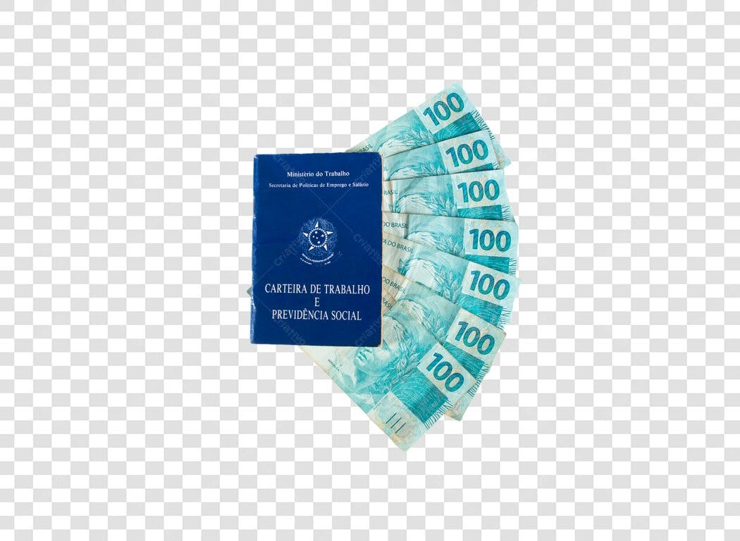 Conceito Salário e Carteira de Trabalho Brasileiro Notas de 100 Reais PNG com fundo transparente