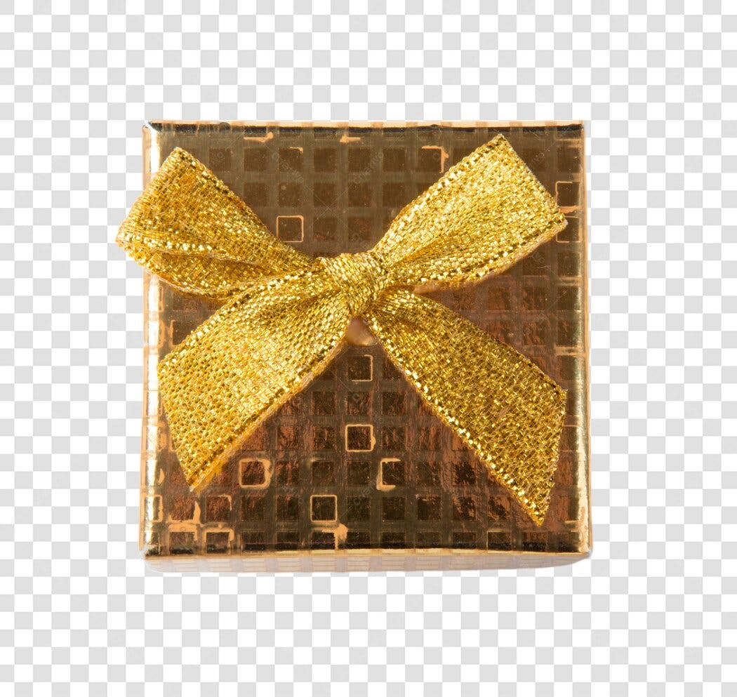 Elemento de Design Caixa de Presente Dourada para Aniversário Natal PNG com fundo transparente