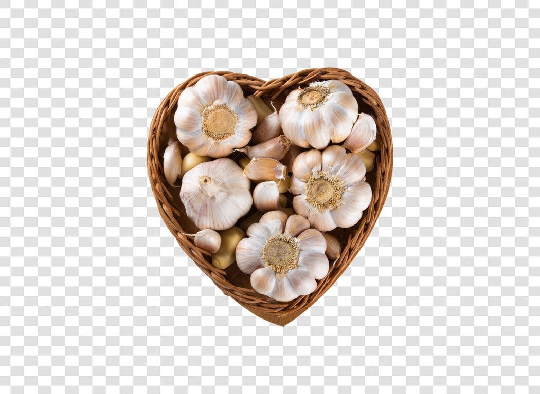 Elemento Gráfico Culinário Cesta de Alho Coração PNG com fundo transparente