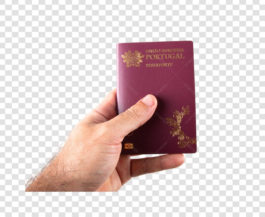 Imagem Passaporte Português mão segurando vinho dourado União Europeia PNG com fundo transparente