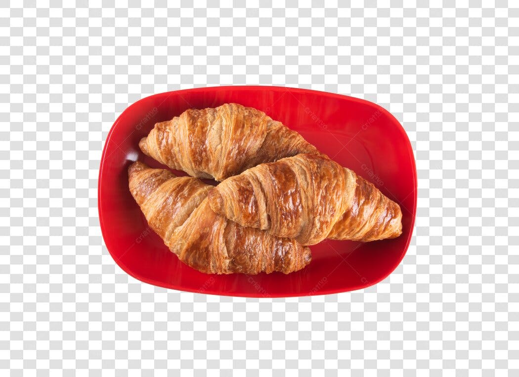 Elemento PNG Croissants Dourados em Prato Vermelho com fundo transparente
