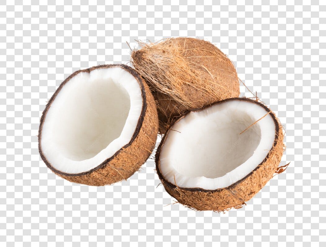 Elemento Gráfico Cocos inteiros e partidos marrons e brancos PNG com fundo transparente