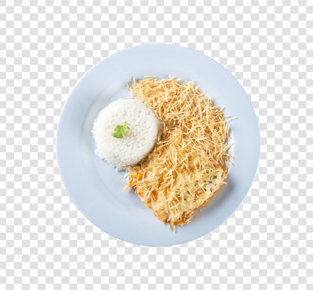 Imagem de Prato com Arroz Frango Batata Palha PNG com fundo transparente