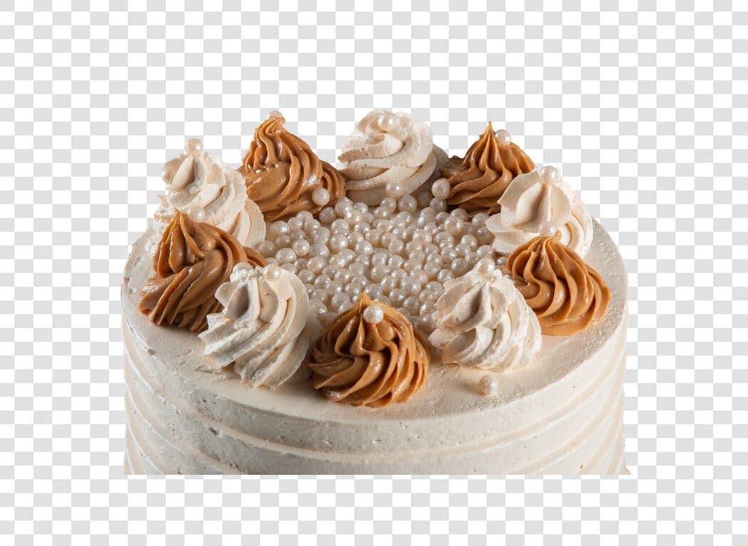 Bolo de Aniversário Celebração Glacê Creme Caramelo Pérolas PNG com fundo transparente