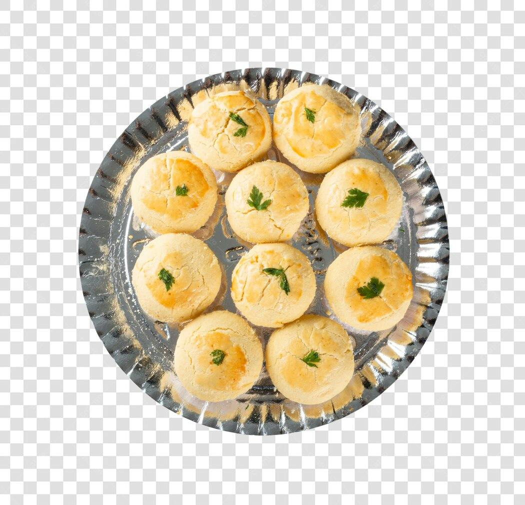Mini Salgados Assados Dourados Bandeja Prata PNG com fundo transparente