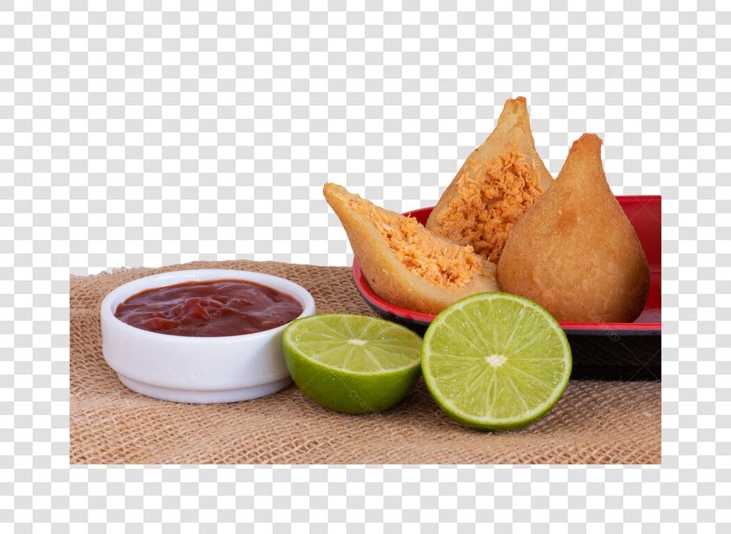 Elemento Gráfico Salgados Coxinhas e Molho para Redes Sociais PNG com fundo transparente