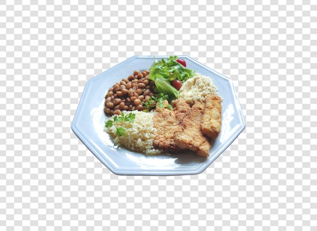 Prato de Frango à Milanesa Arroz Feijão Salada Farofa PNG com fundo transparente