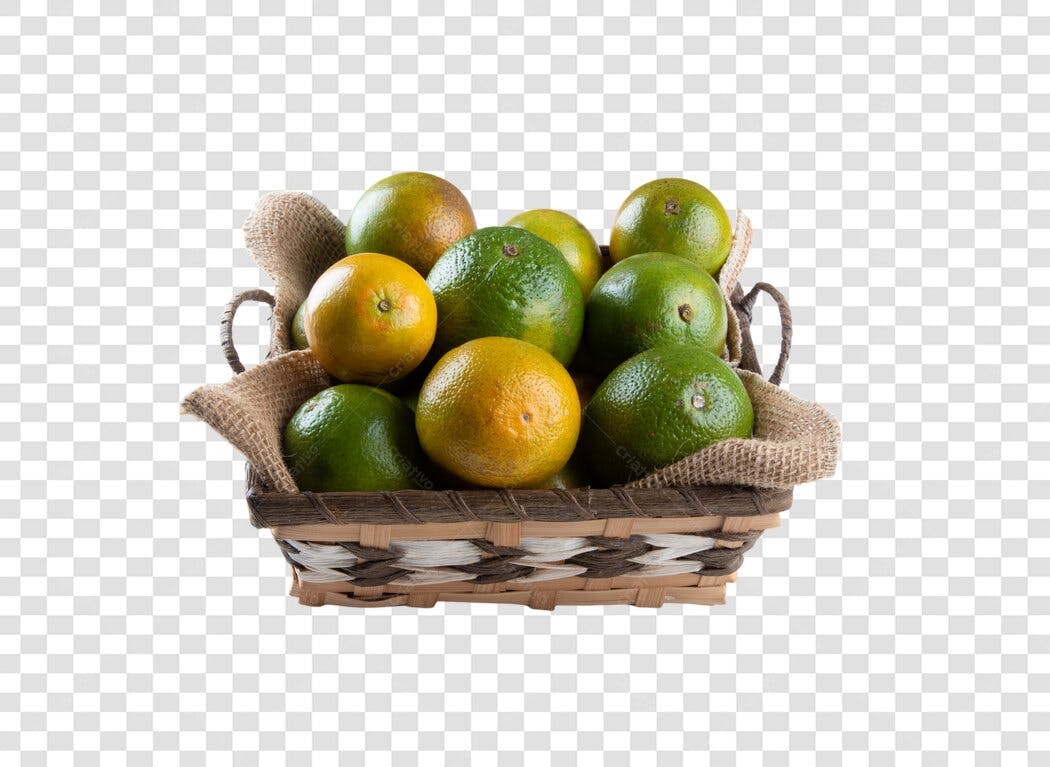 Imagem Cesta de Laranjas Verde e Amarela Frutas Frescas PNG com fundo transparente