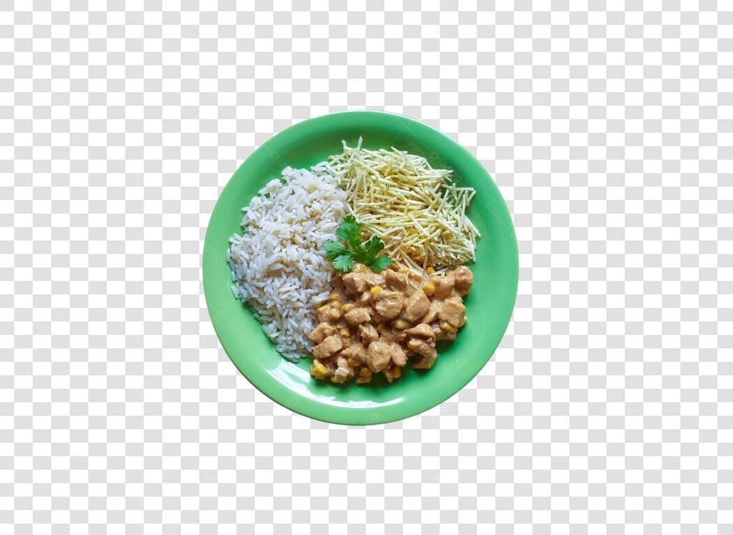 Foto de Comida Prato Strogonoff Frango Arroz Batata Palha PNG com fundo transparente