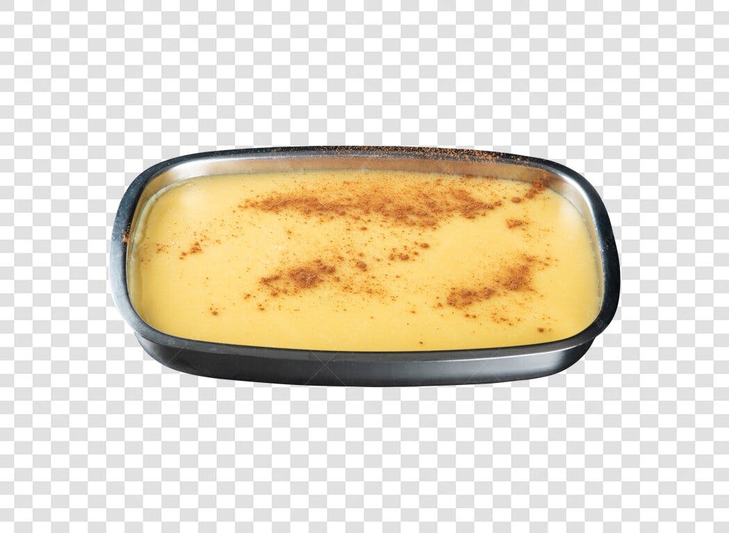 Elemento PNG para Cardápio Pudim de Baunilha com Canela em Assadeira Fundo Transparente