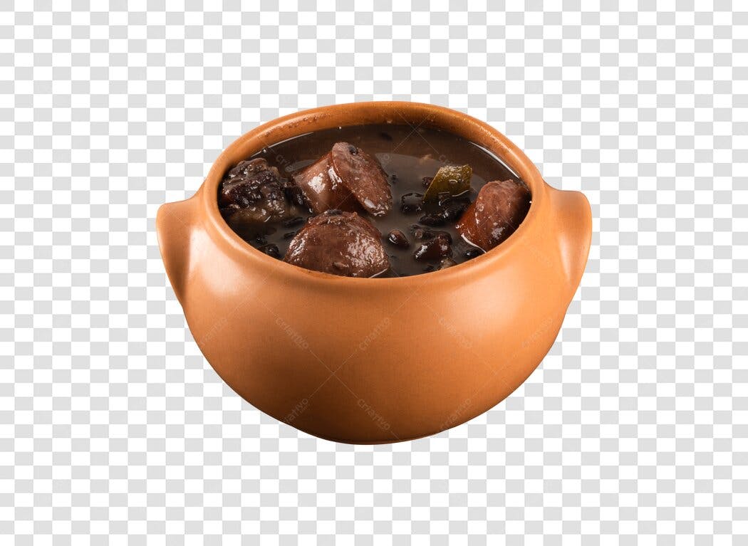 Imagem Feijoada Brasileira em tigela de barro marrom PNG com fundo transparente