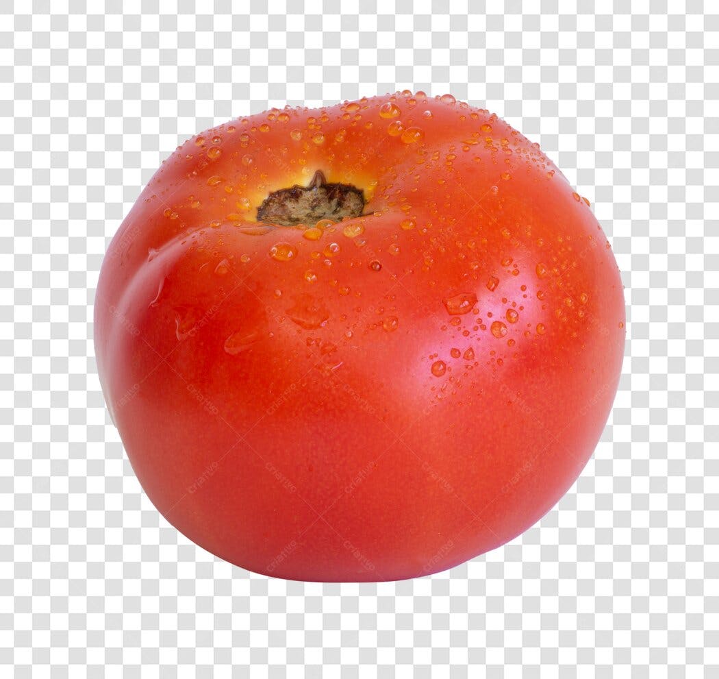 Objeto 3D Tomate Vermelho Fresco com Gotas de Água PNG com fundo transparente