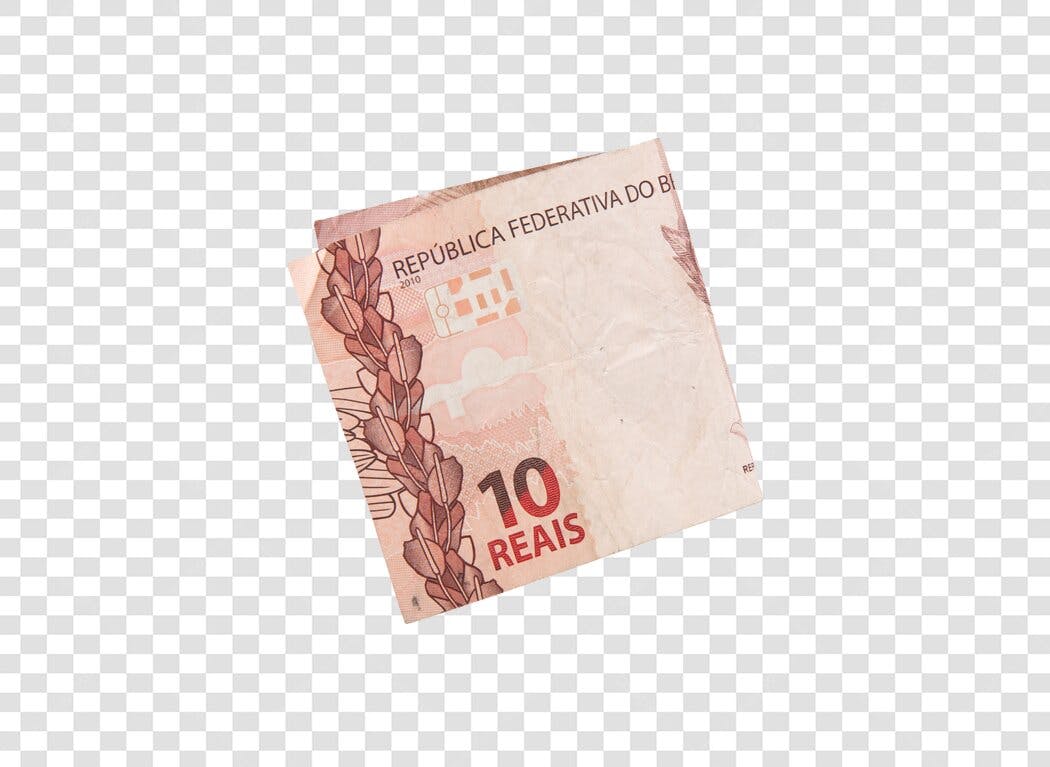 Nota de 10 Reais brasileira dinheiro em tons rosa e vermelho PNG com fundo transparente